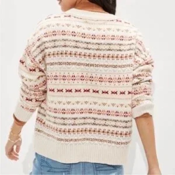 American Eagle - Fairisle Snowdrift Oatmeal Fun Design Crewneck Sweater Size XS - Picture 2 of 12
